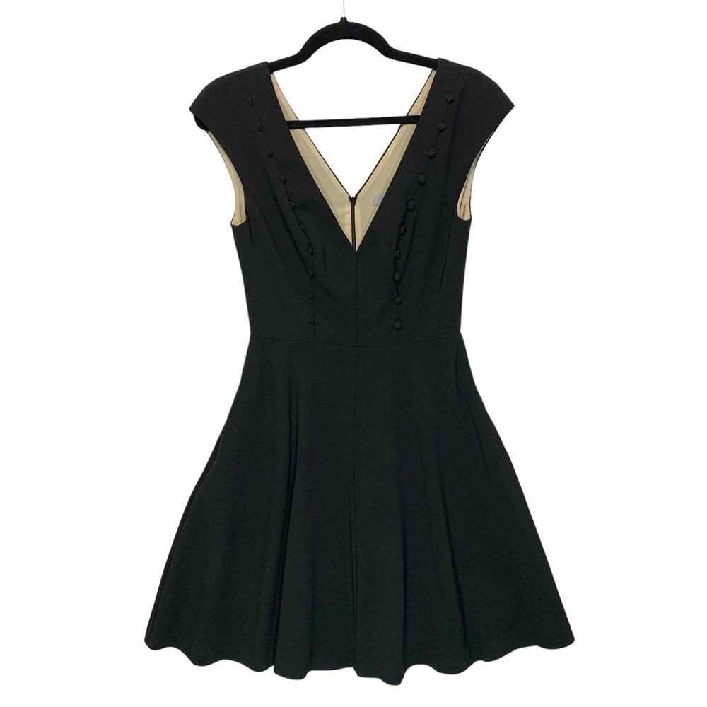 Hayden Fit & Flare V-Neck Cap Sleeve Dress Women's Sz 4 Black Lined LBD Retro